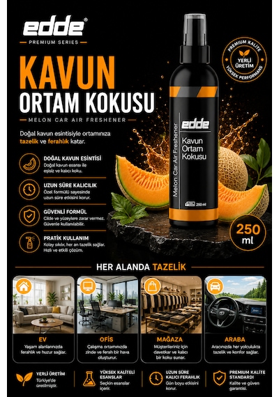 Edde Kavun Kokulu Ferah Kalıcı Araba Araç Oto Kokusu Araç Içi Kokuları 250 Ml Oto Parfümü Oto Detailing