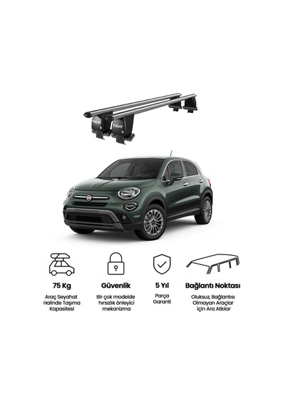 Royal Fiat 500x 2015 Ve Sonrası Uyumlu Gri Ara Atkı Port Bagaj Tavan Barı