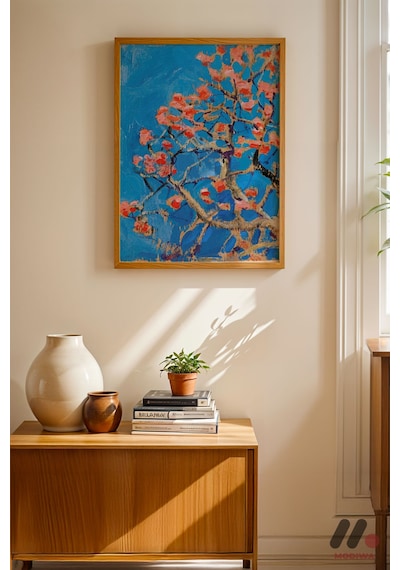 Van Gogh Badem Çiçeği, Ahşap Çerçeveli Duvar Tablosu - Modern Ev Dekorasyonu