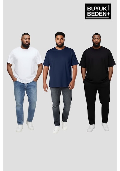 Superlife Büyük Beden Erkek Basic 3xl-6xl Bisiklet Yaka 3'lü Tişört Seti Spr26bts510+3 Whıte-navy-black Superlife Büyük Beden Erkek Basic 3xl-6xl Bisiklet Yaka 3'lü Tişört Seti Spr26bts510+3 Whıte-navy-black