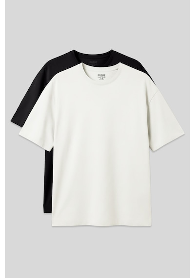 Basic Oversize O Yaka 2li Paket Siyah-ekru Erkek T-shirt - 88377 Siyah - Ekru