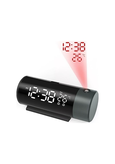 Projeksiyonlu Led Dijital Çalar Saat Usb Güç Çift Alarm Tavan & Duvar Yansıtma Masa Saati Siyah