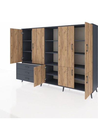 Hyperion Dolap 11 Raflı 3 Çekmeceli 7 Kapaklı 220x44x163 Antrasit Antrasit-çam/antrasit Hyperion Dolap 11 Raflı 3 Çekmeceli 7 Kapaklı 220x44x163 Antrasit Antrasit-çam/antrasit