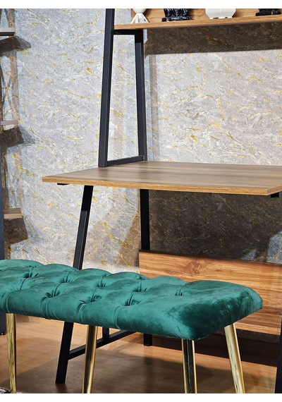Zafir Gold Metal Yeşil Oturaklı Sivriltme Ayaklı Babyface Puf & Bench & Oturak Yeşil