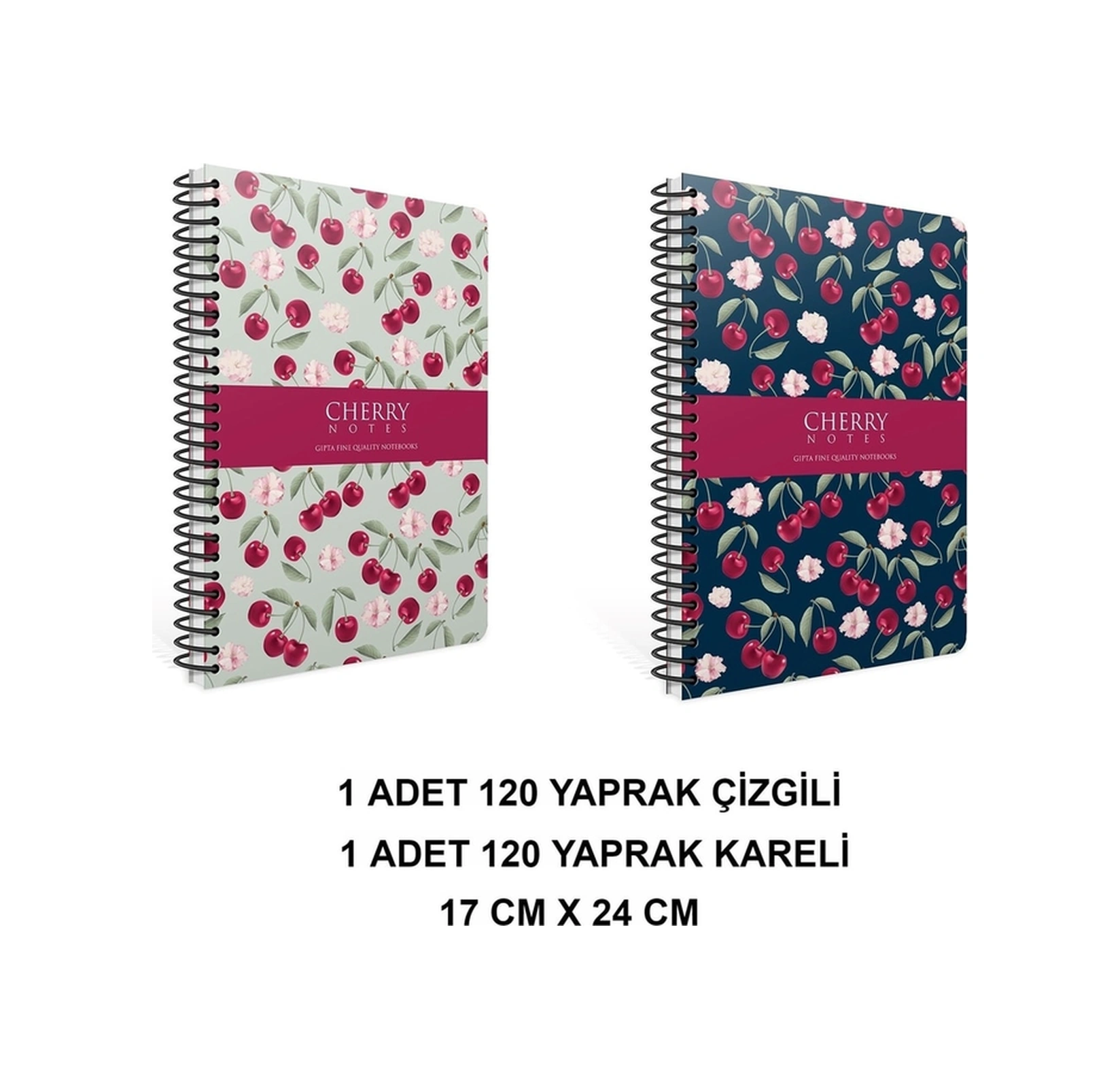 Kiraz Zamanı Spiralli Sert Kapak 17x24 120 Yaprak 2 Adet Çok Renkli
