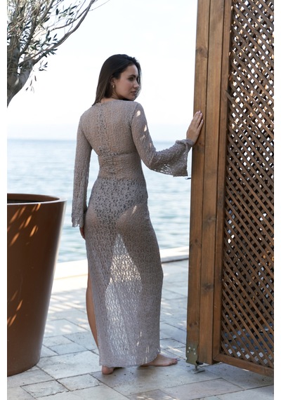 Mai Collection Mai Studios Co. Caroline Dantelli Vizon Uzun Elbise Vizon