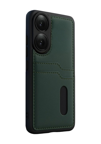 Oppo A38 Uyumlu Deri Kartvizitli Kartlıklı Premium Telefon Kılıfı Kapak Koyu Yeşil