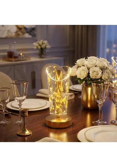 Açık Silindirik Kristal Altın Toz Model Led Masa Lambası Gold Tabanlı, Dokunmatik, 3 Renk Işık Modlu, Şarjlı Modern Dekoratif Gece Lambası Beyaz