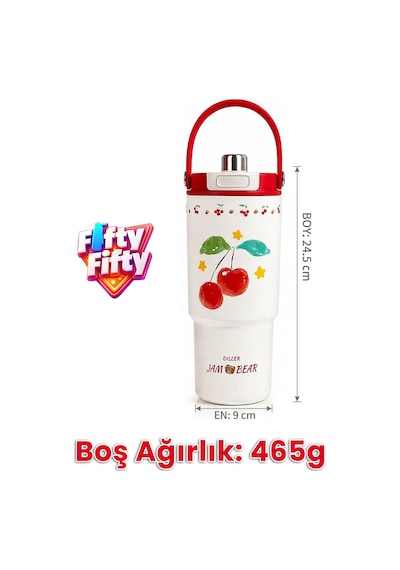 Dıller Tumbler 880 Ml Tek Kapak Çift Kullanım Pipetli/pipetsiz Taşıma Kulplu Çelik Termos-ffd9505-880ml Mor