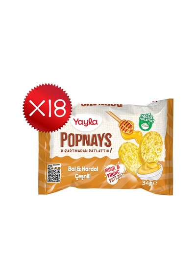 Yayla Popnays Bal Ve Hardal Çeşnili Mısır Ve Pirinç Patlağı 34 G X18