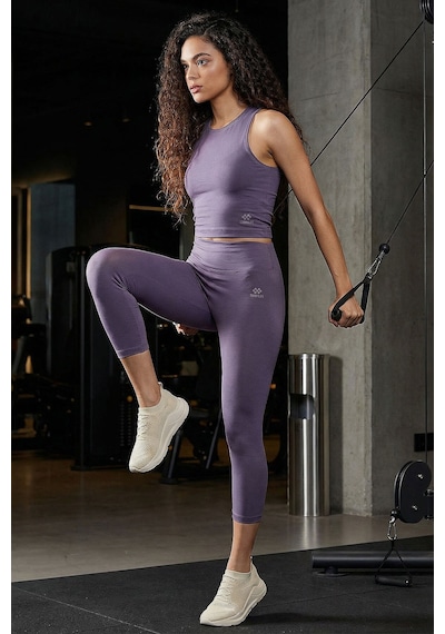 Tommylife Eflatun Yüksek Bel Kapri-crop Atlet Slim Fit Kadın Tayt Takım - 95284