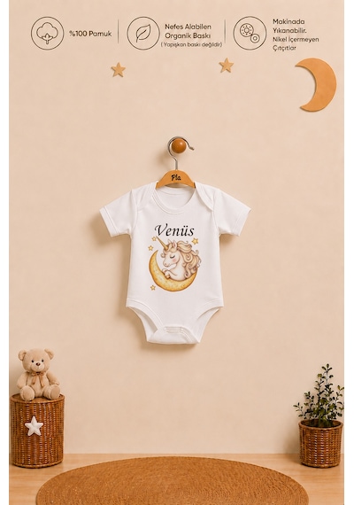 Pia Baby İsimli Kız Bebek 2'li Body Zıbın Seti %100 Pamuk Organik Baskılı Çıtçıtlı İsme Özel Bebek Giyim 1108b20x Ekru