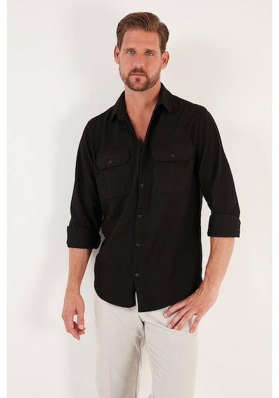 Buratti Pamuklu Çift Cepli Uzun Kollu Regular Fit Kışlık Erkek Gömlek Cf24W127221 Siyah Buratti Pamuklu Çift Cepli Uzun Kollu Regular Fit Kışlık Erkek Gömlek Cf24W127221 Siyah