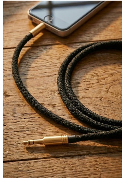 R211c 3.5 Mm Jack Aux To Aux İp Örgülü Hasır Gold Uç Ses Aktarım Kablosu Siyah