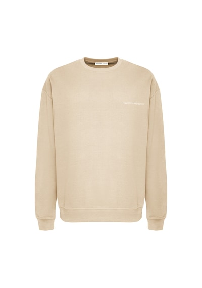 Grimelange Raırok Erkek İçi Polarlı Comfort Oversize Nakışlı Bej Sweat
