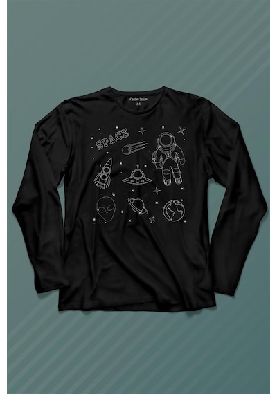 Astronot Uzay Mekiği Space Cosmos Uzun Kollu Tişört Baskılı T-shirt 001