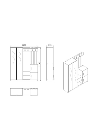 Yurudesign Visor Vestiyer Portmanto Ayakkabılık Çam-Antrasit