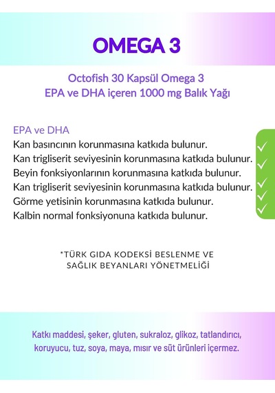 Epa Dha Kokusuz Octofish İsviçre Omega 3 Balık Yağı 30 Kapsül