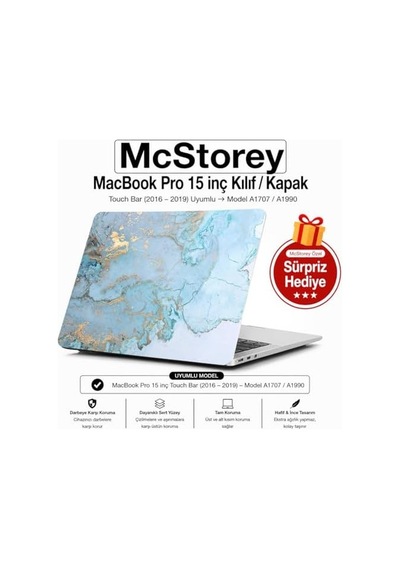 Macbook Pro 15 Mermer Desenli Kılıf A1707 A1990 Uyumlu Baskılı Sert Kılıf İnce Hafif Koruyucu Kapak R-38