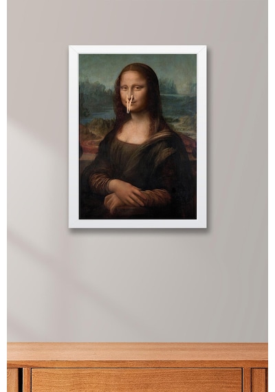 Burnu Mandallı Mona Lisa Çerçeveli Tablo - Wc Tuvalet İçin Tablo