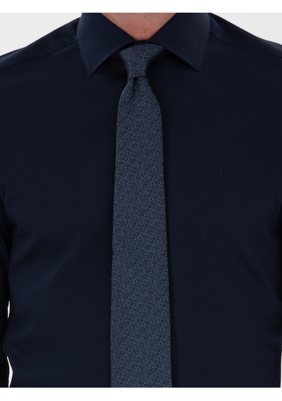 Cacharel Lacivert Slim Fit Pamuklu Yarım İtalyan Yaka Basic Gömlek