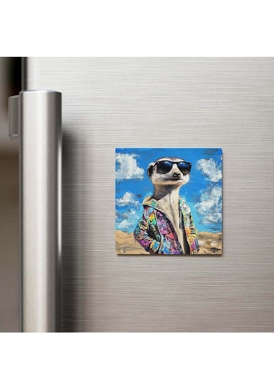 Meerkat - Mirket - Güneş Gözlüklü Style - Buzdolap Magneti - 9x9 Cm
