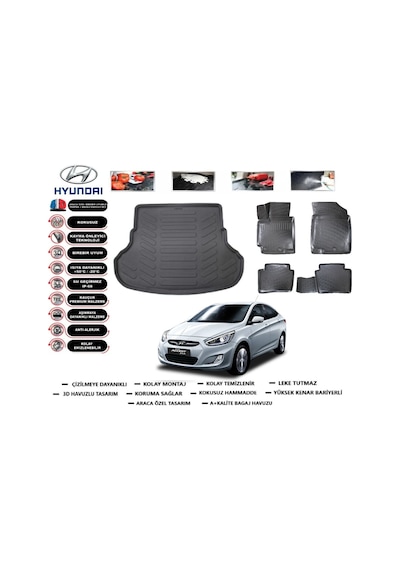 Hyundai Accent Blue 2013 Model Bagaj Havuzu Araca Özel Paspas Takımı Flex