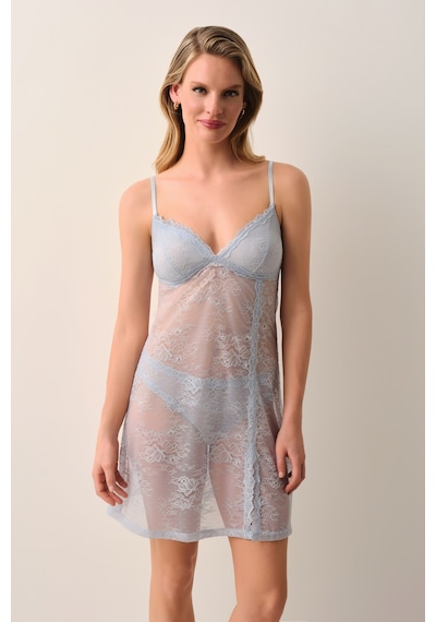 Suwen Cosmopolitan Dantelli Kısa Gecelik St4453613015 Mavi