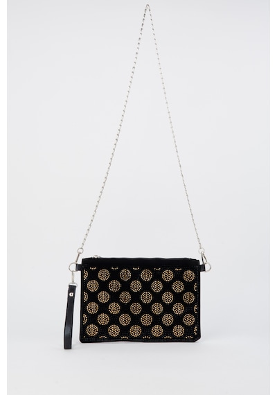 Vivaq Kadın Puantiyeli Altın Taşlı Süet Bilek Askılı Ve Zincir Askılı Portföy El Ve Clutch Çanta SİYAH