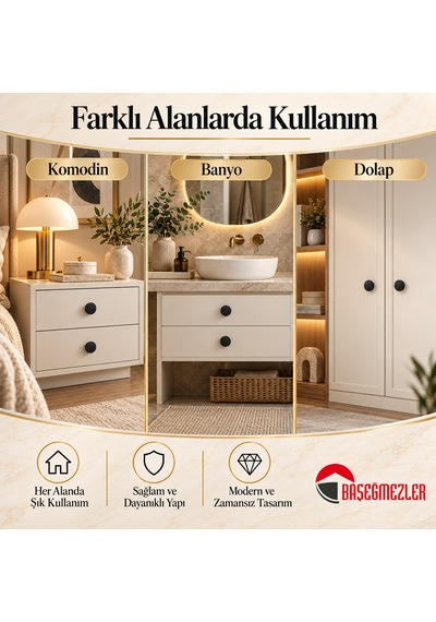 Haskan Yuvarlak Düğme Kulp Siyah