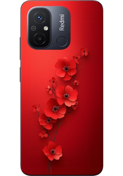 Redmi 12c Uyumlu Kırmızı Kardelenler Baskılı Silikon Kılıf Renkli