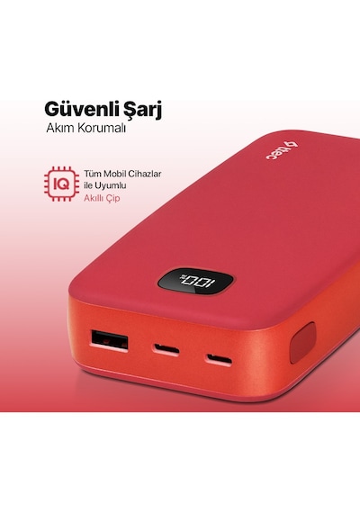 Ttec Chargeup Lcd 20.000mah Taşınabilir Hızlı Şarj Aleti 2BB213GK / Powerbank Kırmızı