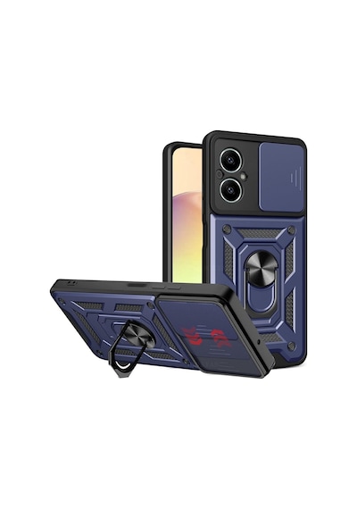 Realme 12 Lite Uyumlu Tank Kılıf Yüzük Standlı Tam Darbe Koruma Zırhlı Outdoor Kapak Lacivert