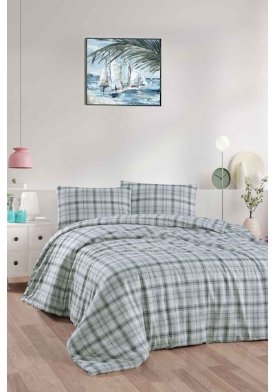 Menderes Home Cotton Collection Flanel R Çift Kişilik Nevresim Takımı Ekose Yeşil