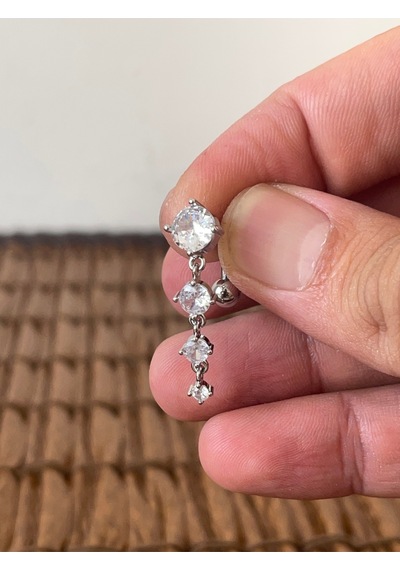 316 L Cerrahi Çelik Ters Modeli Özel Tasarım Göbek Piercingi Gümüş