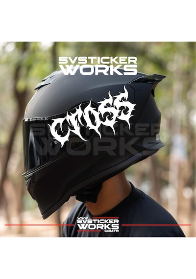 Cross Yazılı Kask Sticker Tüm Kasklar Uyumlu Tek Yön 1 Adet Beyaz