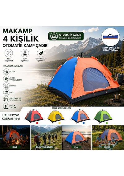 4 Kişilik Toz Geçirmez 200cmx200cmx135cm Otomatik Kamp Çadır Herhangi Bir Renk Gönderilir 5570 Çok Renkli