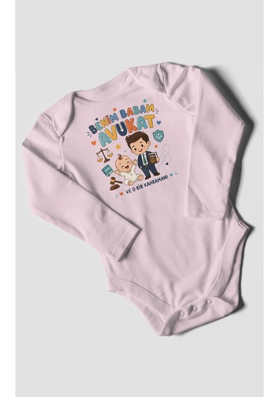Morivokids Benim Babam Avukat Uzun Kollu Bebek Body %100 Pamuk Bebe Pembe