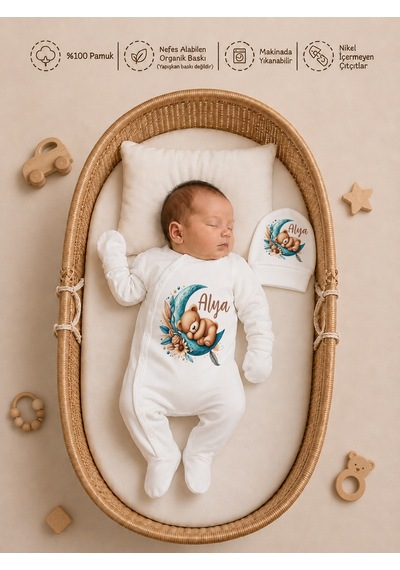 Pia Baby Kız Bebek Hastane Çıkışı 12 Parça %100 Pamuk İsme Özel Organik Baskılı Kese Hediyeli 101211k3x Ekru