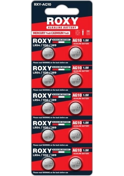 Roxy Rxy-ag10 1.5 Volt Lr54/1130/189/389 Alkalin Düğme Pil 10&apos Lu Paket 5131