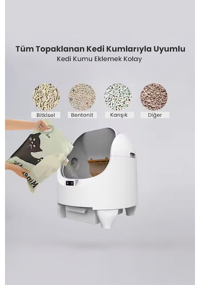 Akıllı Otomatik Açık Kasa Kedi Tuvaleti Sessiz Motorlu, Koku Gidericili, Uvc Sterilizasyonlu