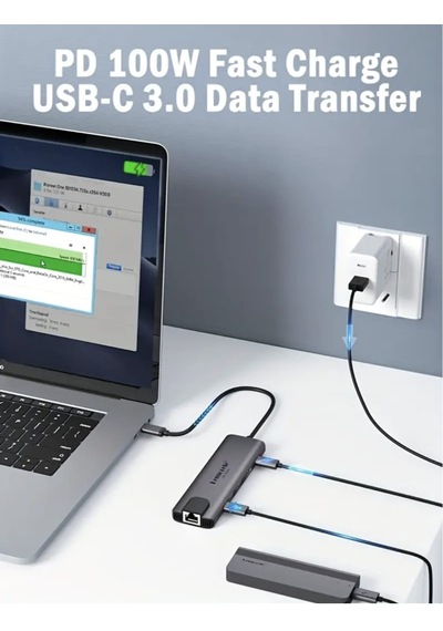 Lemorele 6'nın 1'i Type-c Pd 100w/ Hdmı 4k/rj45 1000mbps./usb 3.0 Hub Çoklayıcı Çoğaltıcı Adaptör Ce Lisanslı