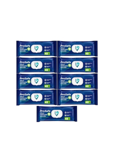 Prosafe Hasta Vücut Temizleme Islak Mendil Havlu 48 Yaprak Xl 9 Lu Set Plastik Kapak 9'lu Set