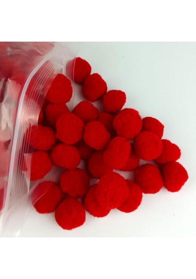 100'lü 2 Cm Kırmızı Pompom Yumuşak Ponpon Peluş