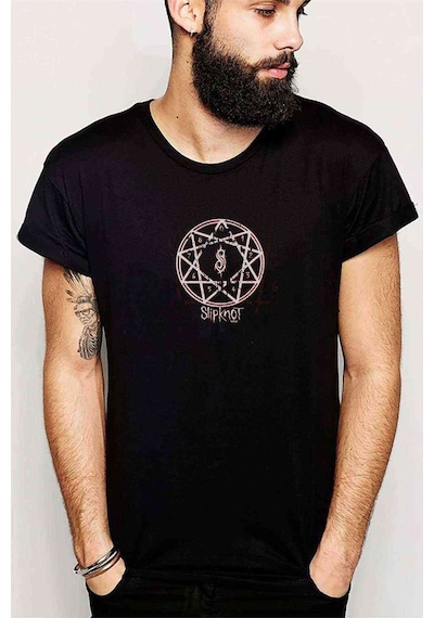 Slipknot Pentagram Baskılı Siyah Erkek Tshirt