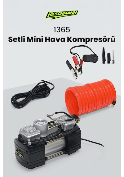 Reschmann R-1365 Setli Mini Araç Kompresörü Lastik Şişirme Çakmaklı Kompresör 90 Bar
