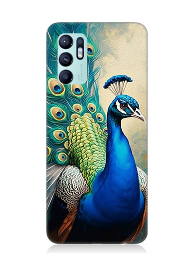 Oppo Reno 6 Uyumlu Gururlu Tavuskuşu Tüyleri Desenli Silikon Kılıf Çok Renkli