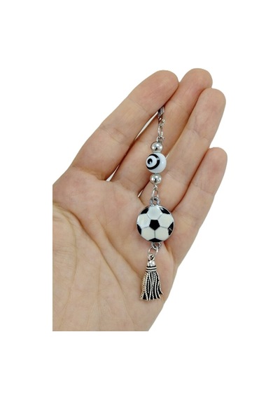 Siyah Beyaz Cam Nazar Boncuklu Araba Dikiz Ayna Süsü Metal Top Lü