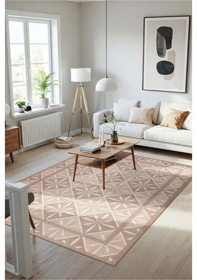 Artloop Nora Pudra Geometrik Desenli Dokuma Tabanlı Modern Şönil Halı Al 505