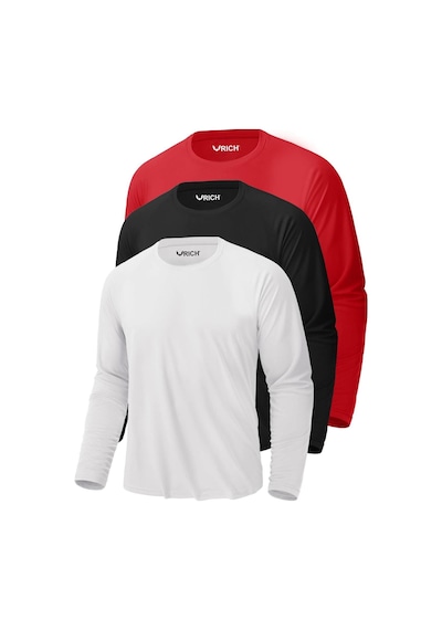 Rich Erkek Siyah-beyaz-kırmızı 3'lü Paket Basic Uzun Kollu Tişört Body T-shirt kırmızı
